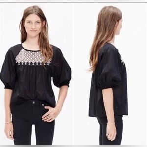 Womens Madewell Starflower Peasant Embroidered‎ Eyelet Top Shirt
